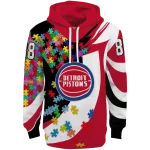 Detroit Pistons Hoodie - Red with Custom Puzzle Piece Design