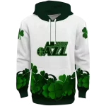 Utah Jazz Hoodie - White Green – Lucky Motif Basketball Sweatshirt