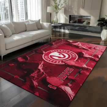 Atlanta Hawks Rug - Cracked Surface Design Red