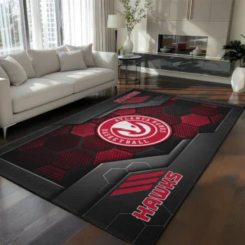 Atlanta Hawks Rug - Hexagonal Grid Pattern Red