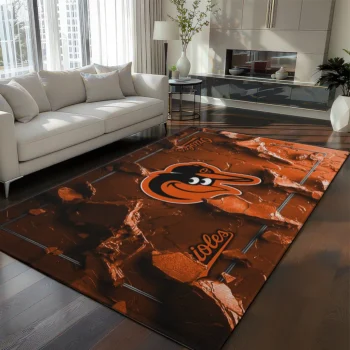 Baltimore Orioles Rug - Cracked Surface Design Orange