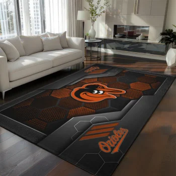 Baltimore Orioles Rug - Hexagonal Grid Pattern Orange