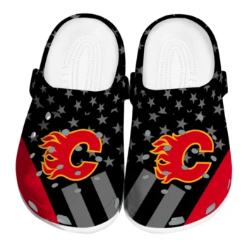 Calgary Flames Clogs - Stellar Stripes Theme Red Black