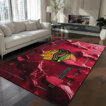 Chicago Blackhawks Rug - Cracked Surface Design Red