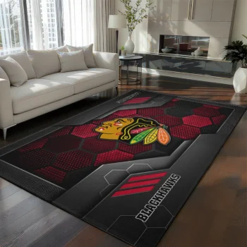 Chicago Blackhawks Rug - Hexagonal Grid Pattern Red