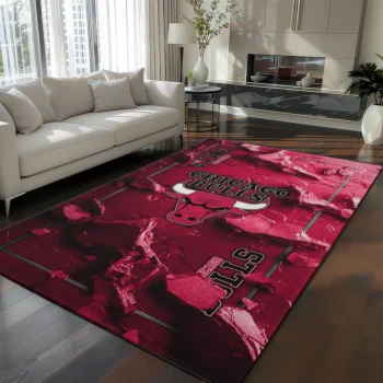 Chicago Bulls Rug - Cracked Surface Design Red
