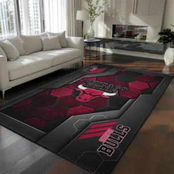 Chicago Bulls Rug - Hexagonal Grid Pattern Red