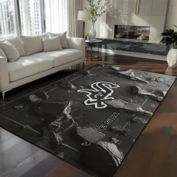 Chicago White Sox Rug - Cracked Surface Design Black