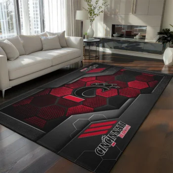 Cincinnati Bearcats Rug - Hexagonal Grid Pattern Red
