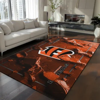 Cincinnati Bengals Rug - Cracked Surface Design Orange
