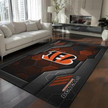 Cincinnati Bengals Rug - Hexagonal Grid Pattern Orange