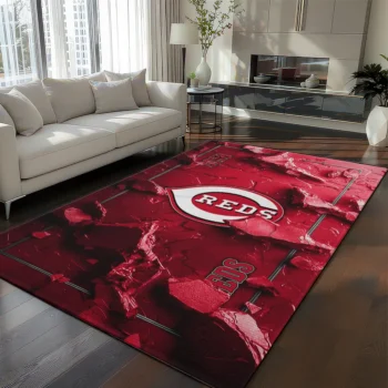Cincinnati Reds Rug - Cracked Surface Design Red