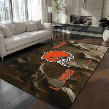 Cleveland Browns Rug - Cracked Surface Design Brown