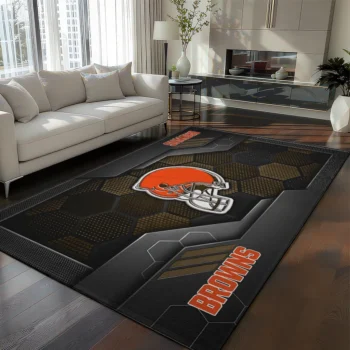 Cleveland Browns Rug - Hexagonal Grid Pattern Brown
