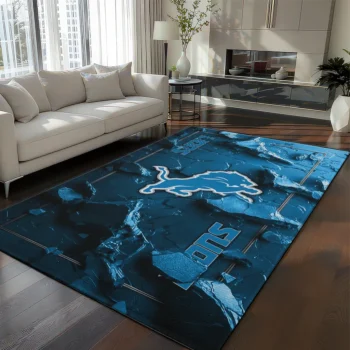 Detroit Lions Rug - Cracked Surface Design Blue
