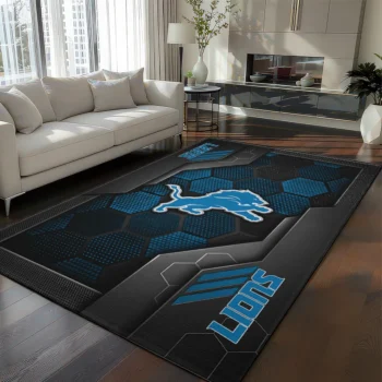 Detroit Lions Rug - Hexagonal Grid Pattern Blue