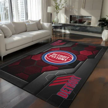 Detroit Pistons Rug - Hexagonal Grid Pattern Red