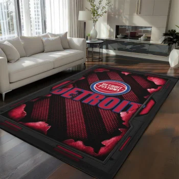 Detroit Pistons Rug - Torn Mesh Red