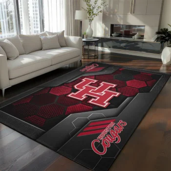 Houston Cougars Rug - Hexagonal Grid Pattern Red