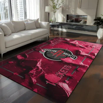 Houston Rockets Rug - Cracked Surface Design Red