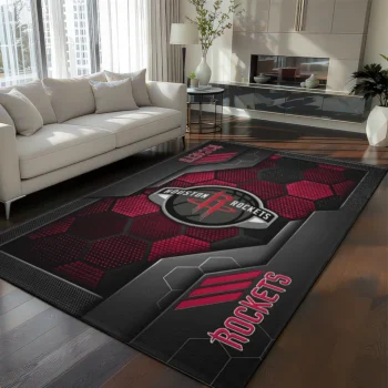 Houston Rockets Rug - Hexagonal Grid Pattern Red