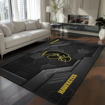 Iowa Hawkeyes Rug - Hexagonal Grid Pattern Black