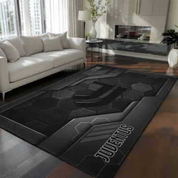 Juventus Rug - Hexagonal Grid Pattern Black