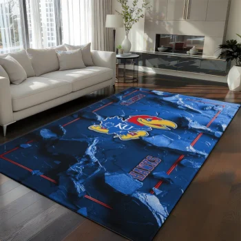 Kansas Jayhawks Rug - Cracked Surface Design Blue