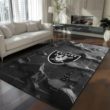 Las Vegas Raiders Rug - Cracked Surface Design Black