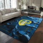 Leeds United Rug - Cracked Surface Design Blue