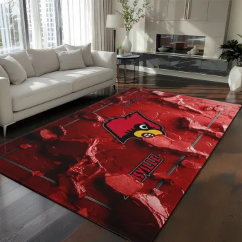 Louisville Cardinals Rug - Cracked Surface Design Red