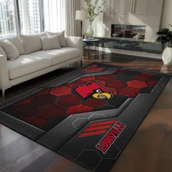 Louisville Cardinals Rug - Hexagonal Grid Pattern Red