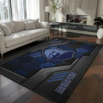 Memphis Grizzlies Rug - Hexagonal Grid Pattern Blue