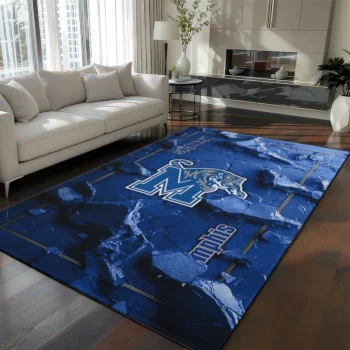 Memphis Tigers Rug - Cracked Surface Design Blue