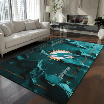 Miami Dolphins Rug - Cracked Surface Design Aqua