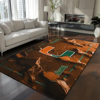 Miami Hurricanes Rug - Cracked Surface Design Orange