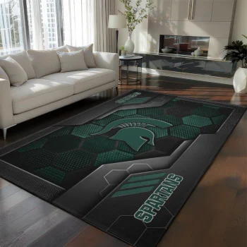 Michigan State Spartans Rug - Hexagonal Grid Pattern Green