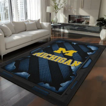 Michigan Wolverines Rug - Torn Mesh Blue