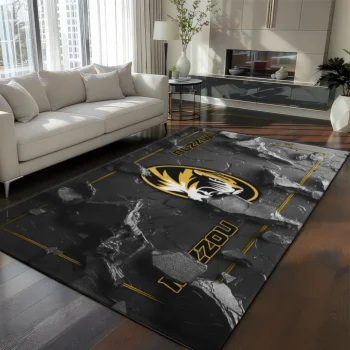 Missouri Tigers Rug - Cracked Surface Design Black