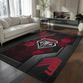 New Mexico Lobos Rug - Hexagonal Grid Pattern Red