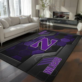 Northwestern Wildcats Rug - Hexagonal Grid Pattern Purple