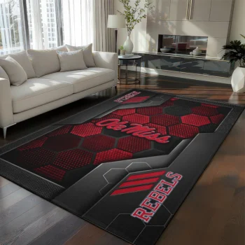 Ole Miss Rebels Rug - Hexagonal Grid Pattern Red