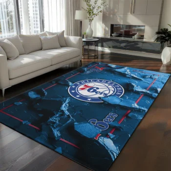 Philadelphia 76ers Rug - Cracked Surface Design Blue