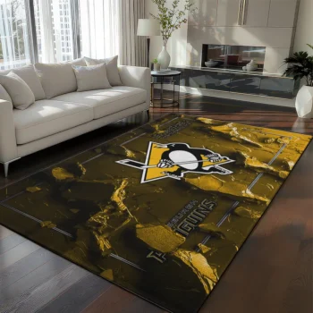 Pittsburgh Penguins Rug - Cracked Surface Design Yellow