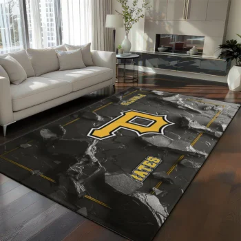Pittsburgh Pirates Rug - Cracked Surface Design Black