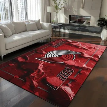 Portland Trail Blazers Rug - Cracked Surface Design Red