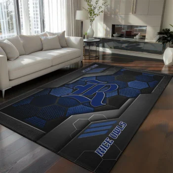 Rice Owls Rug - Hexagonal Grid Pattern Navy Blue