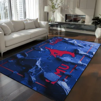 SMU Mustangs Rug - Cracked Surface Design Blue