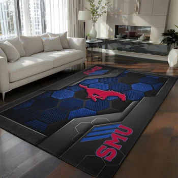 SMU Mustangs Rug - Hexagonal Grid Pattern Blue
