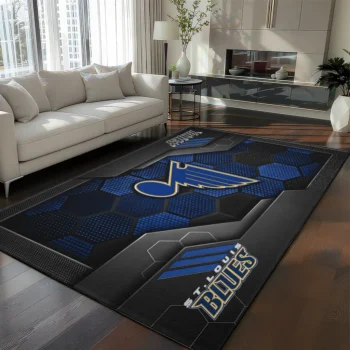 St. Louis Blues Rug - Hexagonal Grid Pattern Blue